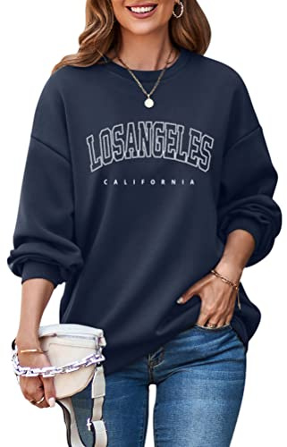 ORANDESIGNE Femme Lettre Imprimé Sweatshirts Oversized Pull À Manches Longues Hiver Sweat Col Rond Pullover Mode Chemise Fille Sweat sans Capuche Automne et Hiver Streetwear Tops