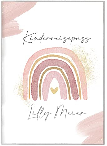 cozy racoon NEU Reisepasshülle für Kinder | Hochwertige Hülle für den Reisepass Deines Kindes |Design Wasserfarben Rosa (mit Name/mit Personalisierung)