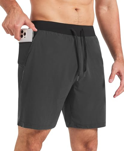 Comilaka Sportshorts för män, 7 tums löparshorts, lättviktig, snabbtorkande löpning jogging fitness shorts med fickor med dragkedja, Mörkgrå, XL