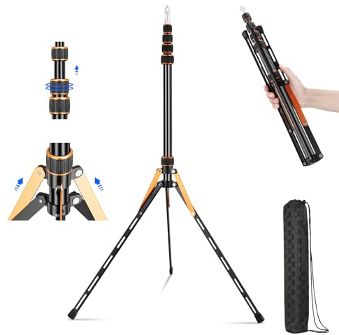 Soonpho Soporte Luz Aleación Aluminio con 180° Patas Reversibles,1/4-3/8 Adaptador Tornillo y Bolsa,86,5in/220cm Trípode Viaje Portátil para Fotografía Exterior Speedlite Strobe Softbox