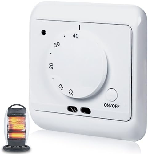 Raumthermostat Fußbodenheizung 230V 16A, Elektrisch Raumtemperaturregler Analoger mit Fühler Manuell Mechanisch Thermostat Fussbodenheizung Raumthermostat für alle Heizungsarten Unterputz