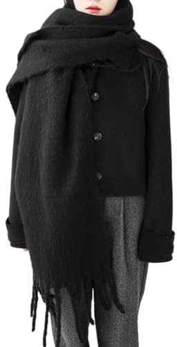 LUCKKY Fashion Imitation Wool Scarf, Mode Nachahmung Wolle Schal, Damen Wollschal, Winter Warm Schals für Damen, Weiche Dicke Tücher Und Wraps (Schwarz)