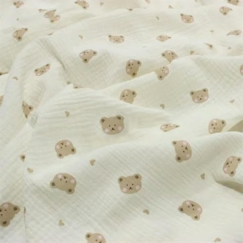 SUKORI 100 x 135 cm Doppelgaze-Baumwoll-Kreppstoff, süßer Bärendruck, Baumwollmaterial, DIY-Nähen, Pyjamas, Stoffdecke für Babys