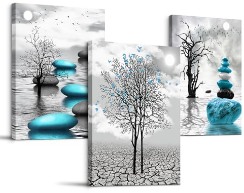 MHARTK66 Modern Natur Bilder Wohnzimmer Landschaft Gemälde 50x70 cm | schwarz weiß als motiv, hd-druck, leicht aufzuhängen, einfache montage, vielseitig dekorierbar und als geschenk geeignet
