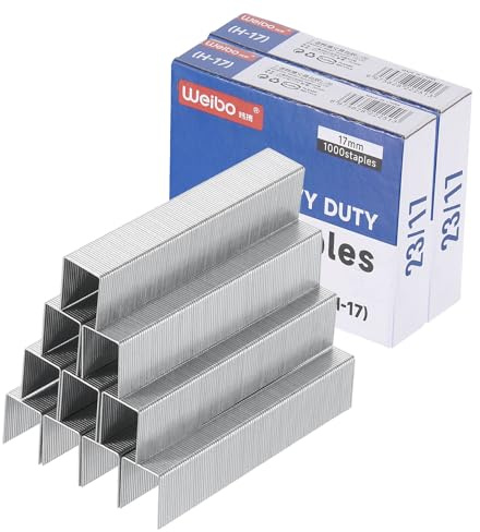 PATIKIL 23/17 Agrafes pour Agrafeuse, 2 Boîtes de 2000 Pcs, Longueur de Jambe de 11/16, Agrafes Standard à Pointe Plate et à Enclume, Sans Bourrage, pour Fournitures de Bureau, Argenté