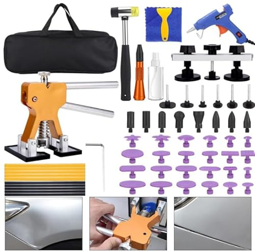 Birshe Kit de reparación de abolladuras de Coche, Puente y Pistola | Sin Dañar Pintura, Para Puertas, Capó, Maletero y Techo, Para abolladuras Grandes Medianas pequeñas