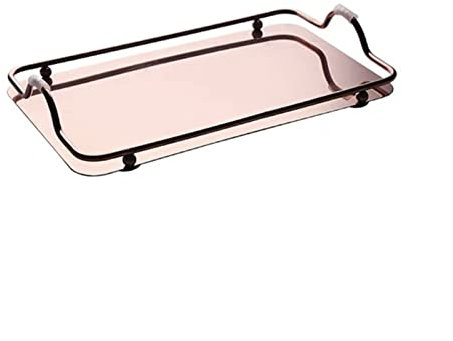 LXYDPZ Tabletts, rechteckig, verspiegeltes Tablett aus Edelstahl mit Griffen, Serviertablett für Kaffee, Obst, Dessert, Teetablett, Aufbewahrungstablett, Tischdekoration (Farbe: Silber) (Roségold)