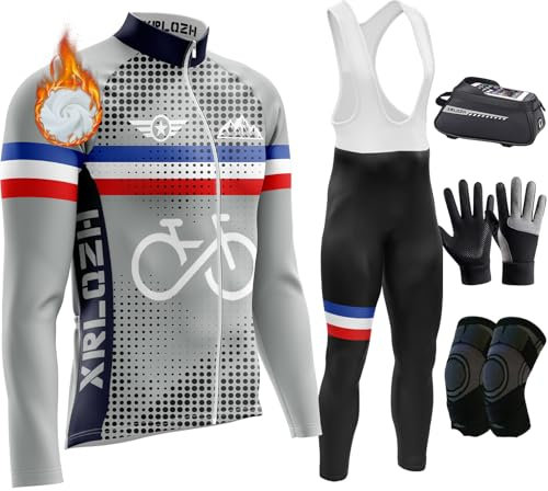 Abbigliamento Completo Ciclismo Uomo Tuta Bici Da Corsa Invernale Maglia MTB Manica Lunga Tuta Da Bicicletta Termico Vello Giacca E Pantaloni Salopette (TYP-2,XL)