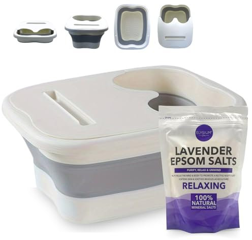 Foot Spa Kit – Foldable Manual Foot Soak Basin with Epsom Salt, Portable Foot Spa Set for Stress Relief, Muscle Recovery & Home Spa Soaking – Non-Electric – Lavender (450g)