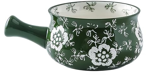Dowbom Ciotola per zuppa con manico, 500 ml, ciotola per zuppa di cipolle, adatta al forno a microonde, (verde)