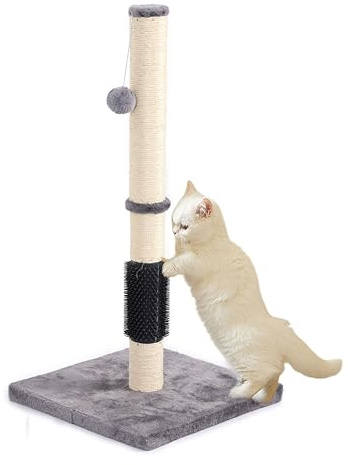 HHENGYISOUL Cat Scratching Post,80CM Height Sisal Rope Cat Scratching Post for Indoor Cats and Kittens,Cat Scratcher with Reinforced Base and Dangling Ball,Scratching Post for Cats with Brush,Grey