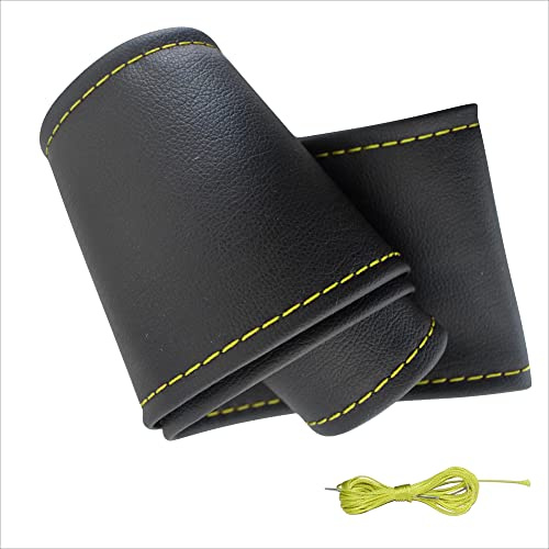 Xkeribom Auto Lenkradbezug zum Nähen aus weichem Leder Schwarz Lenkradhülle Lenkradschutz (Lenkraddurchmesser 37-38 cm) mit Garn Auswahl (Gelb Naht)