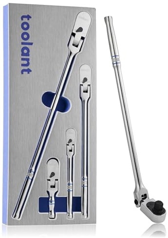 toolant 4Pcs Flex Head Ratchet Set, 1/4“&3/8&1/2 Drive Gear Wrench Compact Head Ratchet Wrenches, 90-Tooth Gear, 180° Flex, 11 Positions, Longer Handle, 1.5X ASME Durability