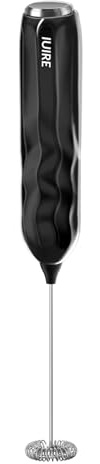Milk Frother Handheld Battery Operated, Fast Powerful Drink Mixer with Stainless Steel Whisk for Coffee, Matcha, Lattes, Cappuccino (Black)