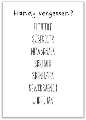 WBdesignz Lustiges WC-Poster – „Handy vergessen?“ mit Wortsalat – Witzige Wanddeko für Toilette, Gäste-WC oder Badezimmer (DIN A4) – ohne Rahmen