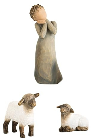 Set de belén Born Scene Willow Tree, figuritas de belén de resina, nacimiento de Belen Navidad, belén con figuras, belén de resina y sagrada familia, decoración (E-3pc)