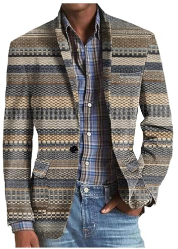 Duohropke Sakko Herren Vintage Karierter Blazer 2024 Regular Fit Lässige Modern Sakkos Gestreifter Männer Suit Jacket Anzugjacke für Hochzeit Party Abschluss Business