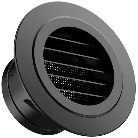 Hon&Guan Grille d’aération 100mm Noire, avec Moustiquaire, Grille Aeration Ronde, 100mm Grille de Ventilation pour SDB, WC, Cuisine, Garage, Montage sur Plafond ou Mur