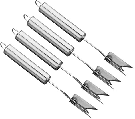Mobestech 4pièces Éplucheur Ananas Acier Inoxydable v Outil Enlever Yeux Ananas pour Cuisine Et Plein Air Manche Ergonomique Résistant Rouille Facile à Utiliser Et Nettoyer