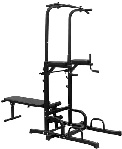 Power Tower, klappbare Bank, Parallelbar, höhenverstellbar | Stabiler Rahmen, multifunktional, für Krafttraining & Fitnessstudio