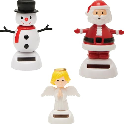 Lot de 3 figurines solaires de Noël – Père Noël, enfant Noël et bonhomme de neige | Figurines décoratives avec mécanisme mobile solaire | Décoration de Noël pour voiture, bureau et maison | env. 6 ×