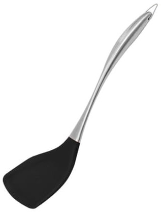 Hoement Spatule Silicone et Acier Inoxydable Résistante Haute Température Manche Ergonomique avec Crochet Ustensile de Cuisine Antiadhésif pour Poêle et Wok Flexible Odeur Noir