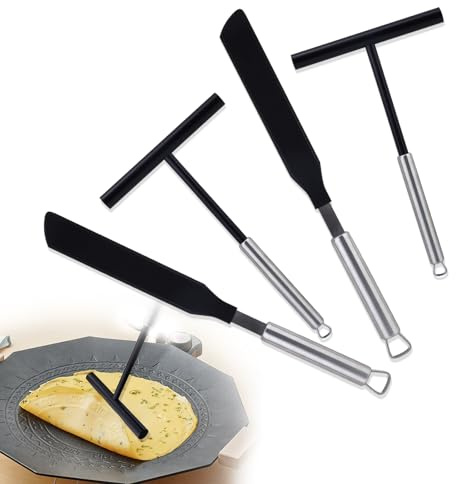 2Sets Crepe Spreader Spatula Kit - 4Pcs Total, Non-Stick Nylon Pancake Tools with Stainless Steel Handles, Non-Scratch for Home Use, Multipurpose for Breakfast, Thin/Egg/Corn Pancakes (Black)