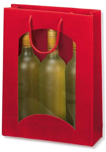 3er Flaschentasche, Geschenktasche, Weintasche, 25 + 8,5 x 36 cm, Rot, 20 Stück
