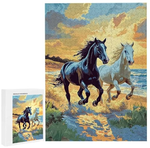 Puzzle 1500 Teile Erwachsene Strandpferde, Impossible Klassische Jigsaw Puzzles 87 x 57cm, Geschicklichkeitsspiel für die ganze Familie, Puzzle farbenfrohes Legespiel Home Dekoration Geschenk k-744