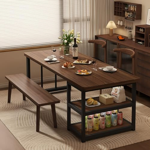 Tavolo da pranzo compatto in legno per 2 moderni tavoli da cucina a 2 posti con panca e ripiano portaoggetti, salvaspazio, set da pranzo rettangolare per piccoli spazi, perfetto per appartamenti.