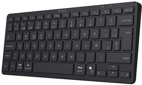Trust Vira Teclado Inalámbrico QWERTY Español Bluetooth, Negro | Teclado Multidispositivo Recargable Compacto, Teclas de Perfil Bajo, para PC Ordenador Windows iOS macOS Android