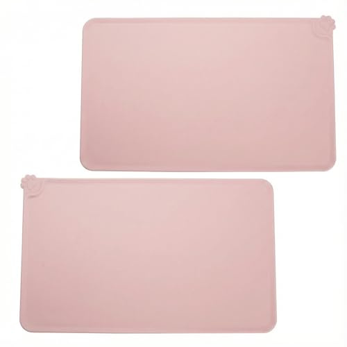 2 STK Napfunterlage Katzen Hund,Futtermatte Katzen Hundenapf,Rosa/48 x30 cm | Rutschfeste Silikon Unterlage, Futtermatte,wasserdichte Futterunterlage Katze Hund für Futternapf Fütterungsmatte mit Rand