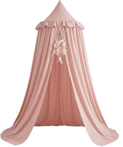 Ameble Dosel de Cama para niñas, Gran Dosel de Princesa para niños con Borde con Volantes, Tienda de Cama para Dormitorio Infantil, área de Juegos, para niñas, niños, Princesa, B