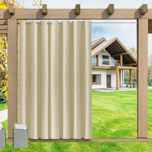 LSDINDF Outdoor-Vorhang wetterfest, 1 Stück blickdichte Sonnenschutzgardine mit Ösen, wasserdicht – in 24 Farben als Sichtschutz für Veranda, Pavillon & Laube - H213 x B120cm
