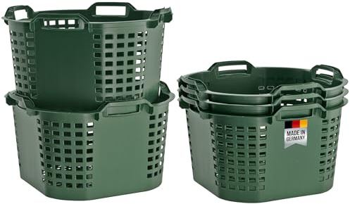 Erntekorb 50 Liter 5er Set Gartenkorb Grün Lebensmittelecht Obstkorb Robust | BURI, Made in Germany, Kartoffelkorb, Obstkorb, Drehstapelkorb, extrem robust, Kunststoff, Mehrzweckkorb, Lagerung