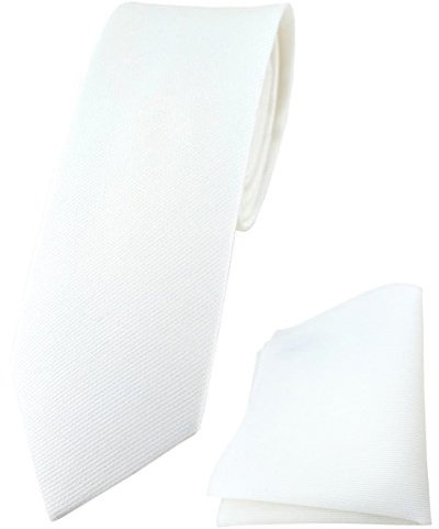 TigerTie schmale Designer Krawatte + Einstecktuch aus 100% Baumwolle in weiß einfarbig Unicolor