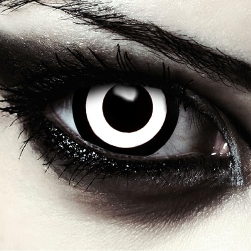 DESIGNLENSES lentilles couleur sclera blanc et noir pour halloween costume, effet grands yeux, diamètre 17mm, 1 paire (2 pcs), sans correction + étui à lentilles (Zombie Doom)