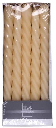DONAU HOME Set släta stavljus/kräm, beige/10 stycken i lådan/24 x Ø 2,2 cm oparfymerade/vridna tavla/7 timmars brinntid/ljusstakar spiralljus/i barockstil