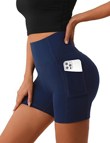 Desol Cykelbyxor för kvinnor med fickor, shorts med V-formad hög midja, korta sportbyxor för kvinnor med magkontroll, sportshorts för yoga och löpning, XL