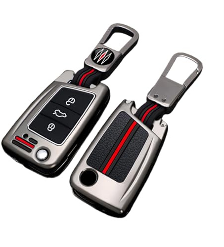 Happyit Autoschlüsselhüllen aus Zinklegierung für Volkswagen VW Golf 7 MK7 Tiguan mk2 Skoda Octavia A7 Kodiaq 3 Tasten (Matte Farbe)