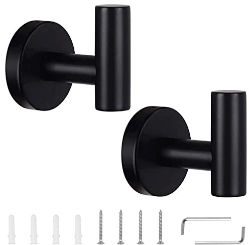 KissDate 2 Pack Bathroom Towel Hook, Matt Black Coat Hook Wall Towel Hooks Coat Hook Bathroom Robe Hook SUS 304 Stainless Steel Heavy Duty Door Hanger Shower Robe Hand Hooks Brushed Nickel Towel Hook