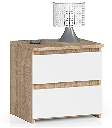 AKORD | Kommode 2 Schubladen Sideboard Mehrzweckschrank Schrank | Schreibtisch | ecktisch | Eck Schreibtisch für Home Office | Einfache Montage | 40x40x35 | Sonoma Eiche & Weiß Front
