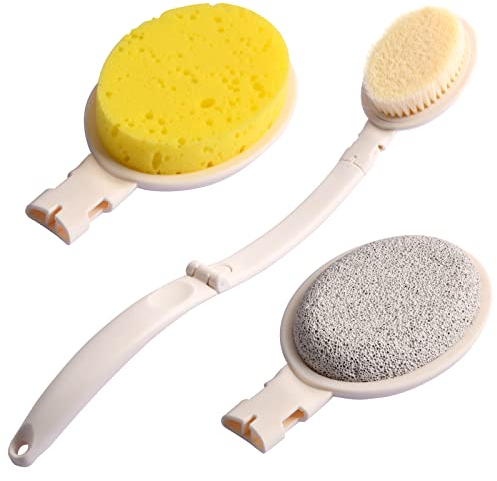Pinsheng Spazzola Bagno Schiena, 3 in 1 Spazzola Corpo con Lunga Maniglia Spazzola da Bagno con Setole Testa di Pomice Spugna per Doccia, Esfoliante o Spazzolatura Della Pelle Secca