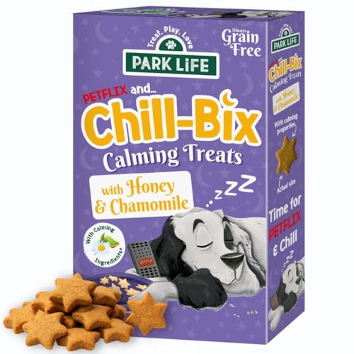 PARK LiFE, Chill Bix Dog Biscuits Honey & Chamomile, Playful | Calming & Relaxing Treats Dogs & Puppy Friendly, Grain, Gluten-Free, Gut-Friendly Protein Source, 300g