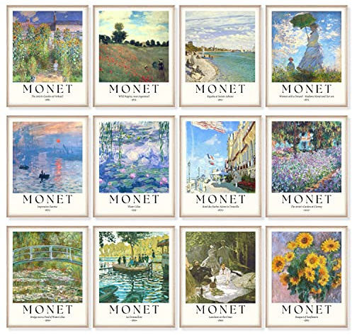 97 Decor Monet 12 Poster – Monet Wandkunst, Seerosen Claude Monet Drucke, Monet Kunstwerk für Wände, berühmte Kunstdrucke, Poster, klassische Ölgemälde, Vintage-Bilder (20.3x25.4 cm, ungerahmt)