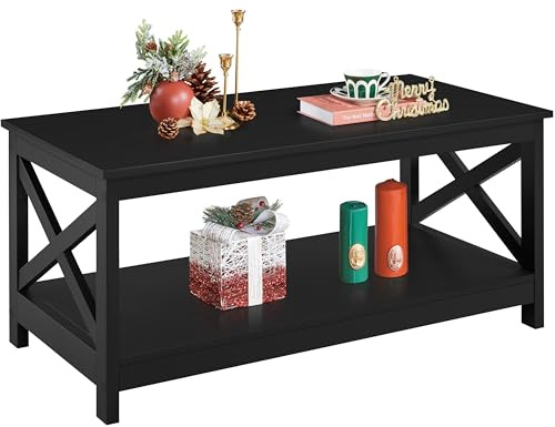 Yaheetech 2-Tier Coffee Table with Storage Shelf Black