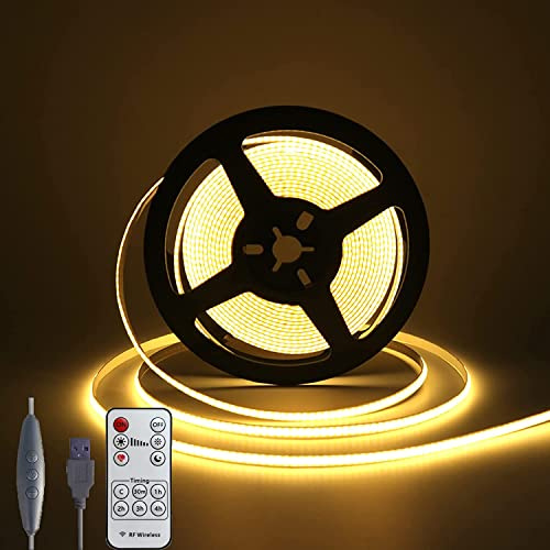 Wisada Dimmbar COB LED Streifen, USB 5V 320LEDs/m Flexibler LED Lichtband COB Nicht Wasserdichte LED TV Hintergrundbeleuchtung Lichterketten mit RF Fernbedienung für Schrankbeleuchtung (Warmweiß, 3m)