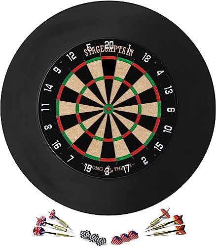 Stagecaptain DBS-1715C Bullseye Champion Dartscheibe - Profi Steeldartscheibe aus Sisal - Dartboard mit dünnen Drähten - Dart Scheibe mit 6 Dartpfeilen und 4 Sets Flights - Set inkl. Catchring