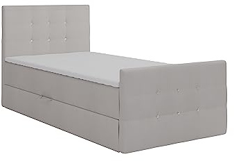 KEF Paris Mini Boxspringbett 80x200 cm - Bett mit Matratze und Topper - mit Bettkasten - Polsterbett mit Kopfstütze - Bonell-Matratze H3 - Beige Enjoy