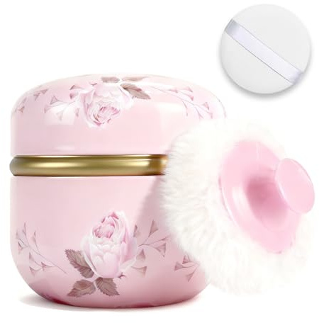 SHIMIDO Body Powder Puff and Container, 3.15 Portable Empty Body Powder Container for Baby Women's Loose Dusting Powder, Powder Case Box with Lids for Bath, Travel and Home Use (Old time)